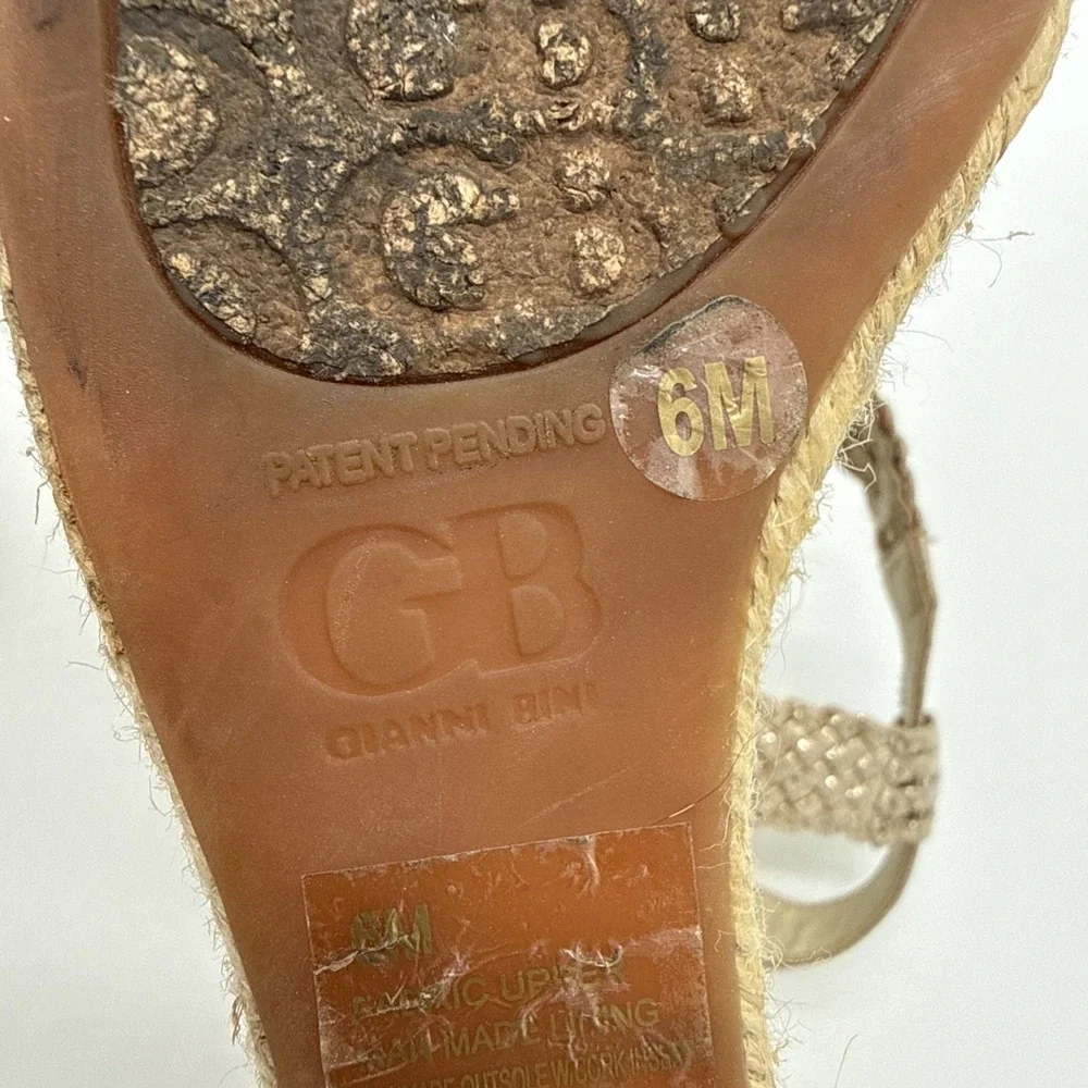 Gianni Bini Woman's Sand Gold Espadrille Crochet Wedge Sandals Size 6